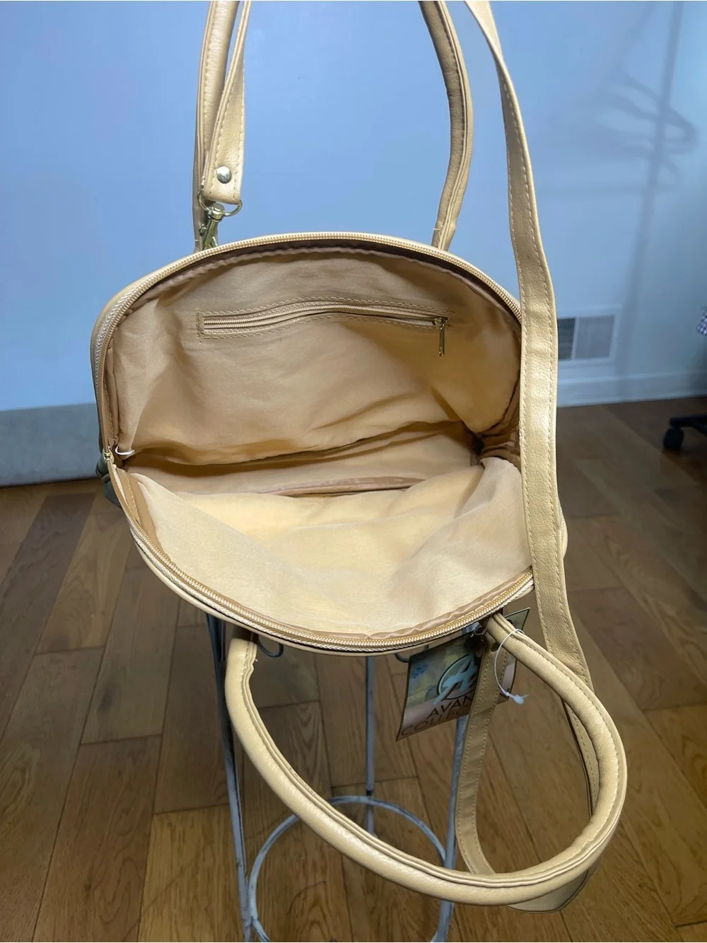 Vintage Beige Floral Satchel with Tan Trim